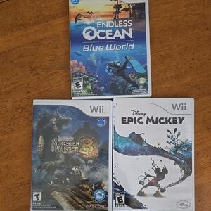 Nintendo Wii Game Bundle - Endless Ocean, Monster Hunter 3, Epic Mickey